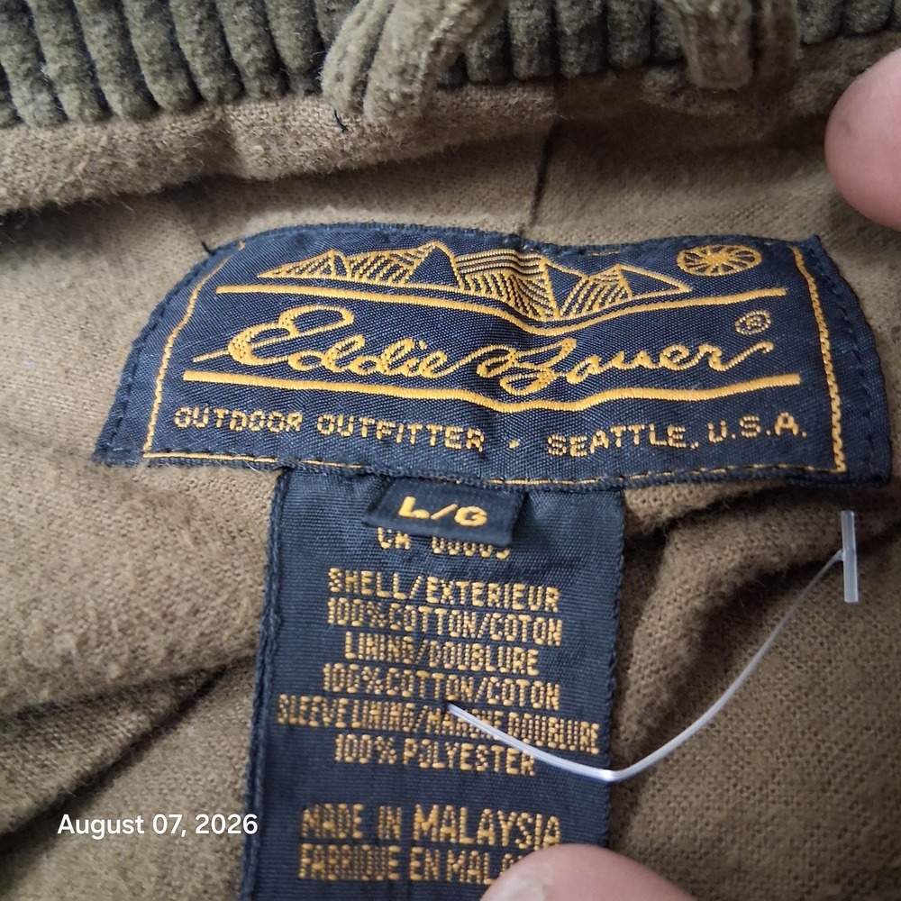 Vintage Eddie Bauer Womens Large Green Corduroy Shawl Collar Chore Coat 90s - Picture 4 of 10